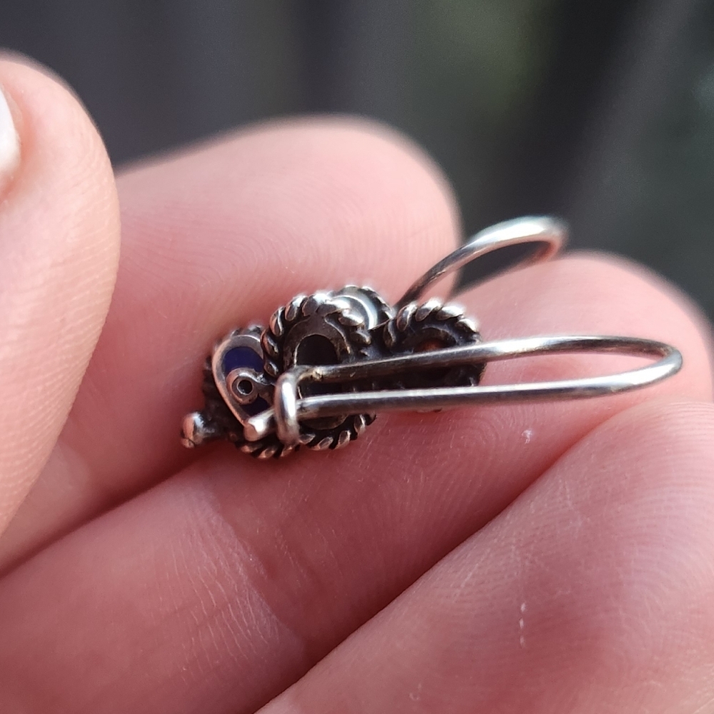 Handmade Sterling Silver 925 Vintage Lapis And Mother Of Pearl Dainty Earrings - Picture 4 of 5